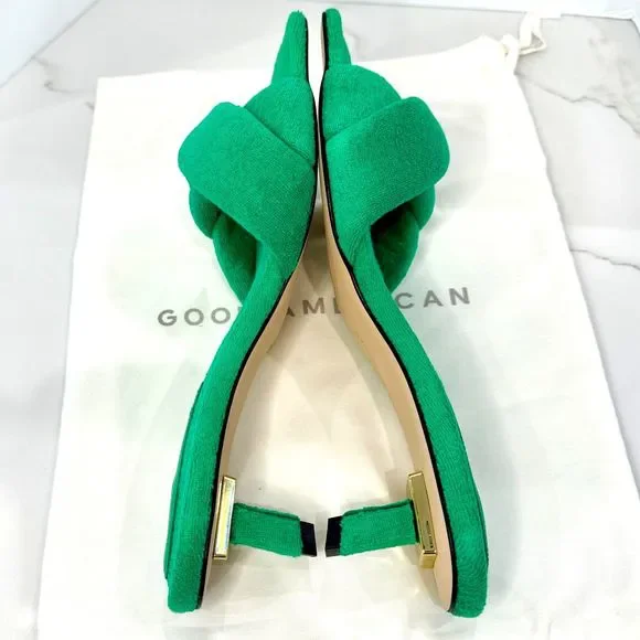 Good American Emerald Green Terry Cloth Kitten Heels - Size 10 - New in Box - Picture 9 of 11